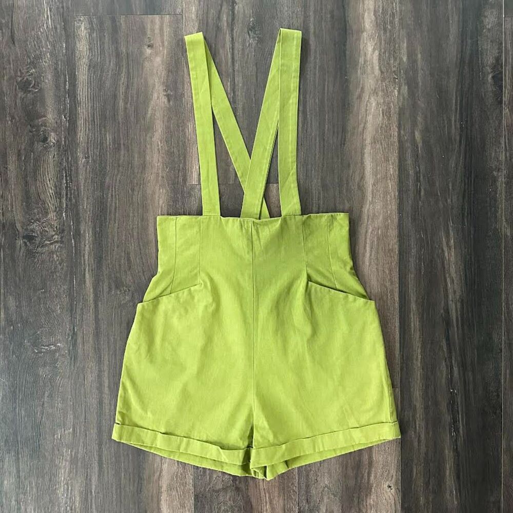 Vintage 50s 60s Suspender Shorts Green Sailor Pinup Style High Rise w/ Pockets